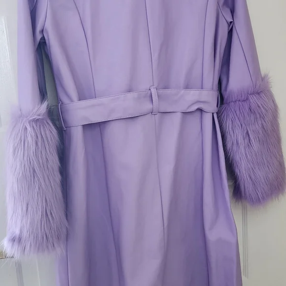 Fashion Nova Lavender Faux Fur Trench Coat - Picture 5 of 7